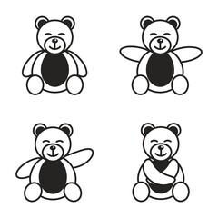Obraz na płótnie Canvas Set of cute teddy bears. Silhouette in black and white colors. Elements for creating a logo, postcards, advertising. Vector illustration