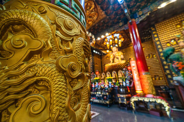 Interior of Thousand Buddha Temple or Chua Van Phat pagoda in District 5, Ho Chi Minh City, Vietnam