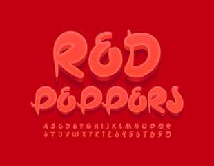 Vector creative  sign Red Pepper. Bright Handwritten Font. Decorative Alphabet Letters and Numbers set