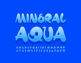 Vector creative logo Mineral Aqua. Artistic Blue Font. Creative Alphabet Letters and Numbers set