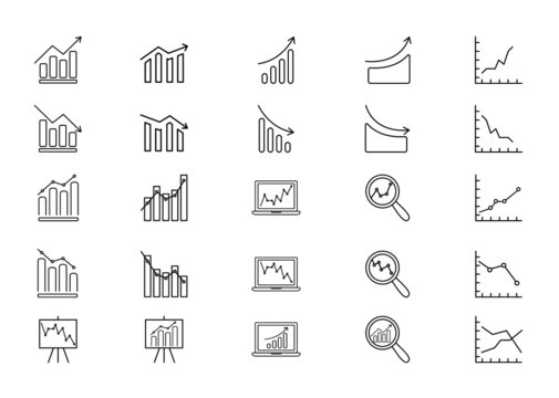 Vector line icons collection of  increase and decrease.