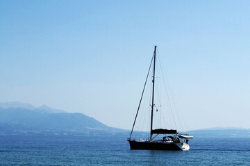 Yacht sailing in aegean sea. Nea Vrasna, Asprovalta, Greece.