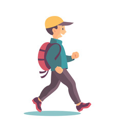 Fototapeta na wymiar Hiking boy with a backpack on a white background. Vector isolated illustration in cartoon style.