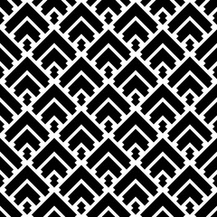 Fototapeta premium Seamless pattern. Chevrons, figures ornament. Brackets, shapes wallpaper. Curves, polygons illustration. Geometric background. Folk motif. Textile print, web design, abstract backdrop. Vector artwork.