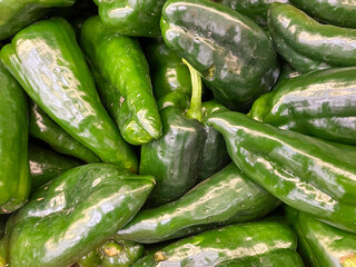bright green organic vegetable bell peppers arranged in background scene or backdrop