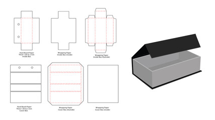 Magnet Lock Rigid box dieline template and 3D render
