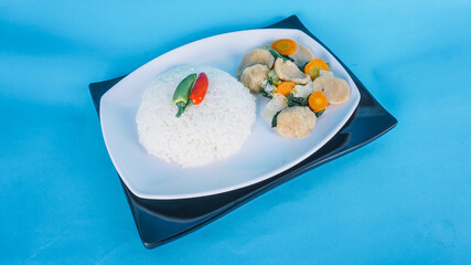 Delicious Homemade Fried Capcay or cap cai mixing vegetables with chicken & other dishes