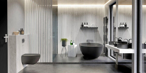 Bad, Badezimmer, modern, freistehende Badewanne