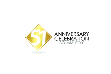 Square Simple 51 year anniversary, minimalist logo years, jubilee, greeting card. Birthday invitation, sign. Gold space vector illustration on white background - Vector