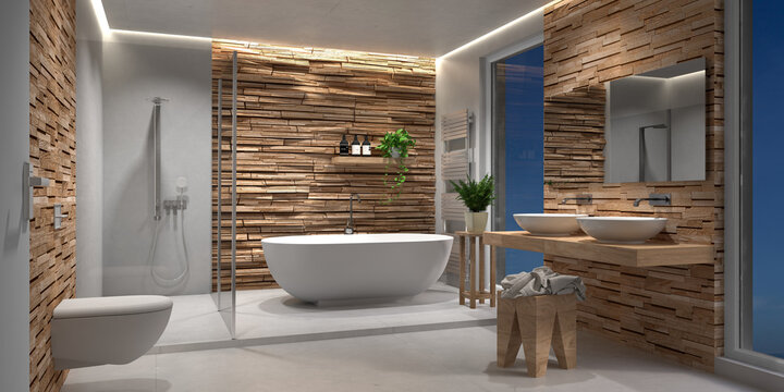 Bad, Badezimmer, modern, freistehende Badewanne