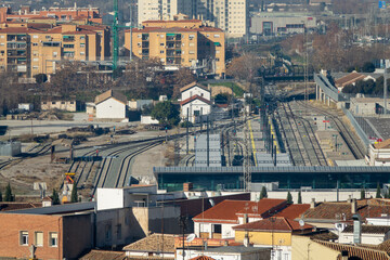 View of the Granada train station surrounded by houses