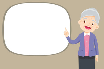 Elderly lady Finger pointing with empty space