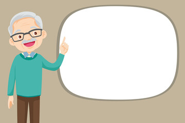 Elderly man Finger pointing with empty space