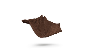 Brown terry blanket levitation on white background