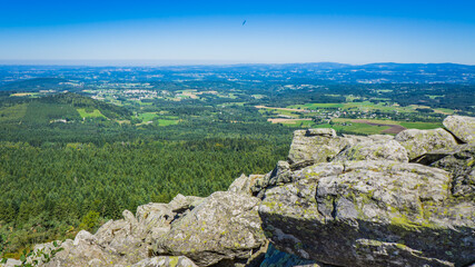 Hiking to the top of the Lizieux Peak (pic du Lizieux) with view of the rural landscape, and remains of former volcanoes