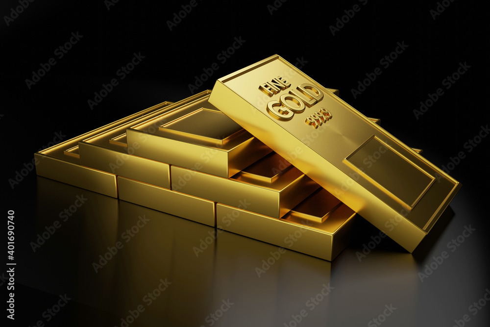 Poster fine gold bars with black background,wealthy luxury concept ,3d rendering,illustration