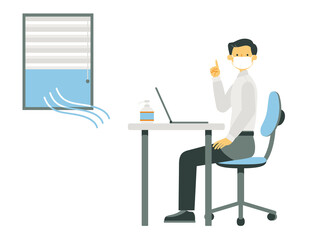 感染対策のポイントを説明する男性