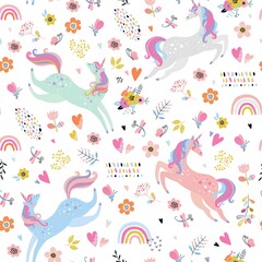 Childish seamless pattern with unicorns. Creative nursery background. Perfect for kids design, fabric, wrapping, wallpaper, textile, apparel
