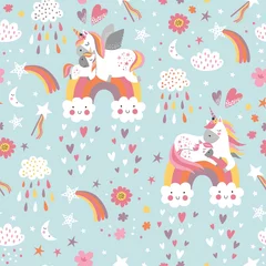 Meubelstickers Childish seamless pattern with unicorns. Creative nursery background. Perfect for kids design, fabric, wrapping, wallpaper, textile, apparel  © Angelina De Sol