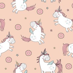 Childish seamless pattern with unicorns. Creative nursery background. Perfect for kids design, fabric, wrapping, wallpaper, textile, apparel
