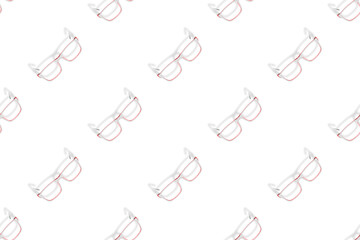 Background on the theme of glasses. White glasses seamless pattern on a white background.