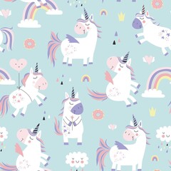 Childish seamless pattern with unicorns. Creative nursery background. Perfect for kids design, fabric, wrapping, wallpaper, textile, apparel
