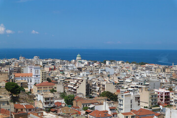 Fototapeta na wymiar Panoramic view of city of Patras downtown and azure Mediterranean sea