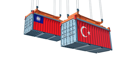 Freight containers with Thailand and Turkey national flags. 3D Rendering 