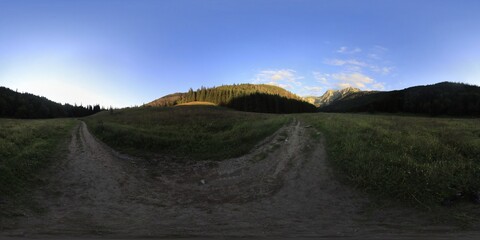 Fototapeta premium Tatra Mountains in the evening, golden hour sun HDRI Panorama