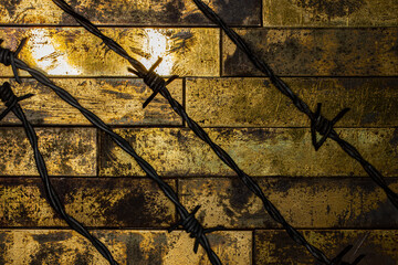 Barb wired pattern on textured gold and copper background