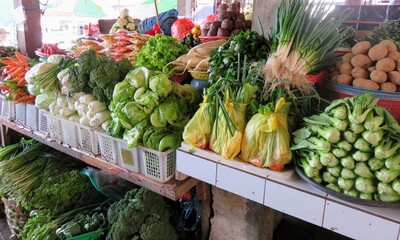 Fresh organic food and vegetable market in Bali, Indonesia 