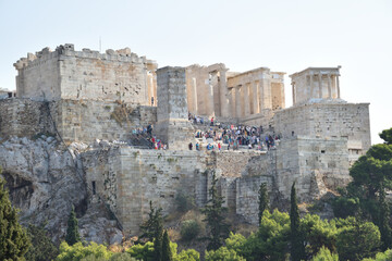 Vista de los principales monumentos y sitios de Atenas (Grecia). Vistas de la Acrópolis y del Partenón. - obrazy, fototapety, plakaty