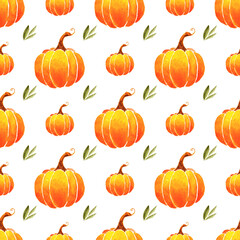 Seamless pattern of orange pumpkins