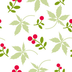 Seamless pattern with red berries.Vector illustration