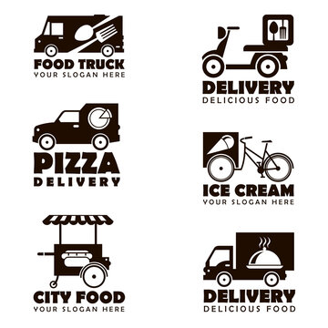 collection of street food transport emblems isolated on white background