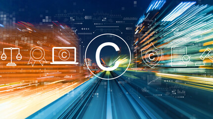 Copyright concept with abstract high speed technology motion blur