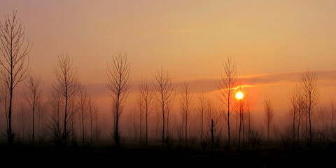 Paesaggio invernale in campagna all'alba ed al tramonto