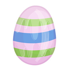 Colorful Easter egg in cartoon style isolated on white background. Pink egg with stripes for holiday illustrations to..