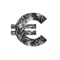 Euro currency sign of black and white tinsel and cut paper. Monochrome typeface for minimalistic design