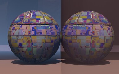 Rendu d'un travail 3D comportant une sphère et son reflet.