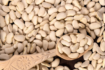 Large lima beans background and texture. Top view.