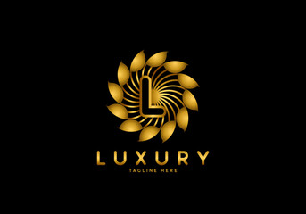 Letter L Golden Flower, Luxury logo template, circle ornament.