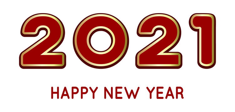 Happy New Year 2021. Red Numbers With Gold Border. Vector Illustration On White Background