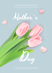 Happy Mother`s Day Card with Realistic Tulip Flowers. Vector Illustration EPS10