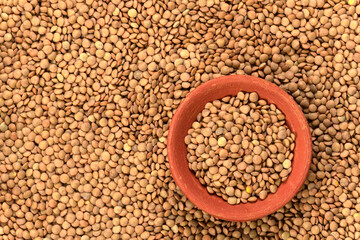 Lentils background and texture. Top view.
