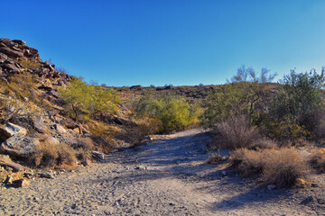 South Mountain Park and Preserve, Pima Canyon Hiking Trail, Phoenix, Southern Arizona desert. United States.