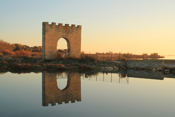 Triumphal arch of Villeneuve les Maguelone, a seaside resort in the south of Montpellier, Herault, France
