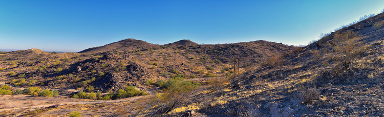 Fototapeta na wymiar South Mountain Park and Preserve, Pima Canyon Hiking Trail, Phoenix, Southern Arizona desert. United States.