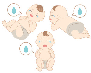 赤ちゃん　おむつ　泣く　吹き出し(線無し)