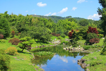 Fototapeta na wymiar The Valley of the Dragon, a splendid Japanese-style Zen garden at Anduze, France 